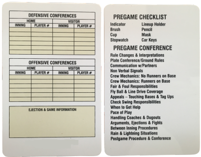 Umpire's Game Card